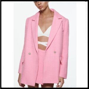 NWT Zara Women's Double Breasted Textured Tweed Blazer Size XXL Pink